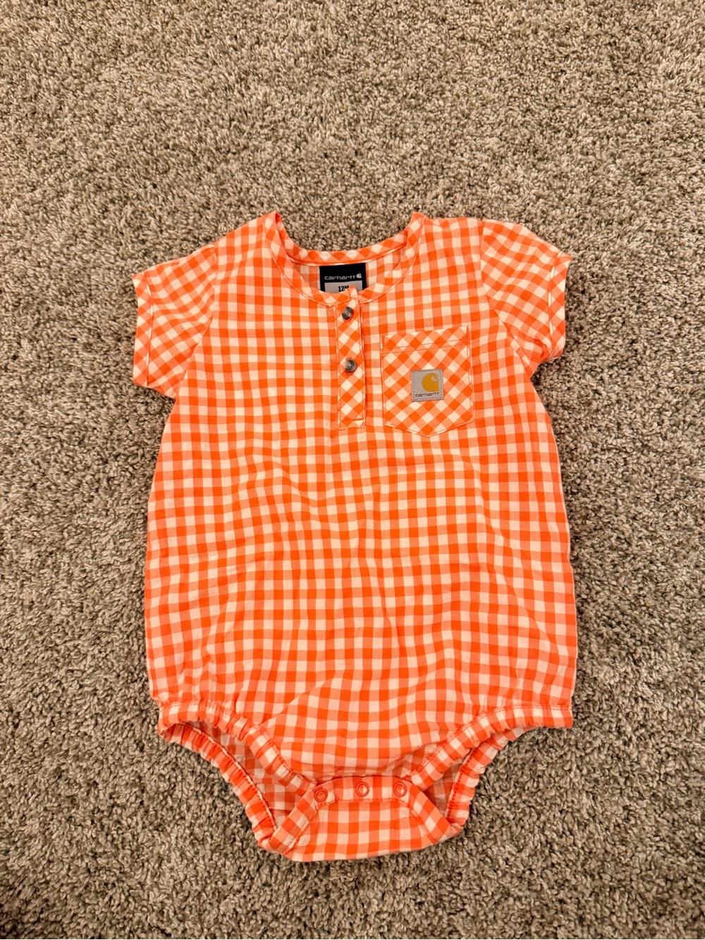 Carhartt Coral and White Gingham Infant Romper